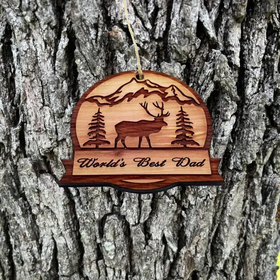 Worlds best dad ELK - Cedar Ornament {1}