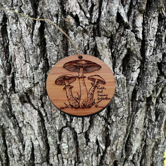 Toadstool Worlds Most Awesome GodMother - Cedar Ornament {1}
