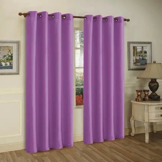 J&V TEXTILES 2 Panels Solid Grommet Faux Silk Window Curtain Drapes Treatment in 84" Length Purple {1}