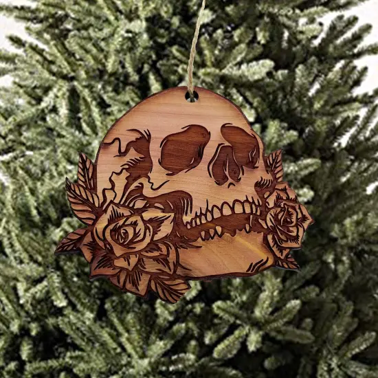 Skulls and Roses - Cedar Ornament {2}