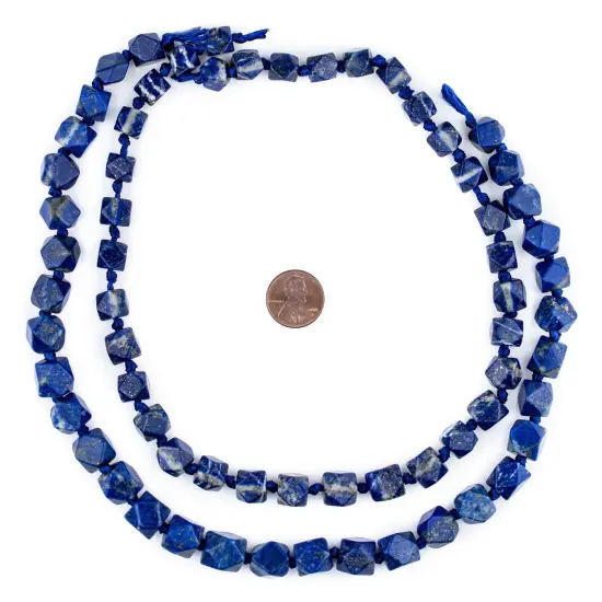 The Bead Chest Cornerless Cube Lapis Lazuli Beads 9-14mm Afghanistan Blue Faceted Gemstone Large Hole 18 Inch Strand {2}