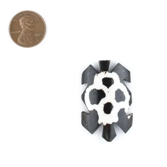 The Bead Chest Spotted Turtle Batik Bone Pendant 29mm Kenya African Black and White Large Hole Handmade {2}