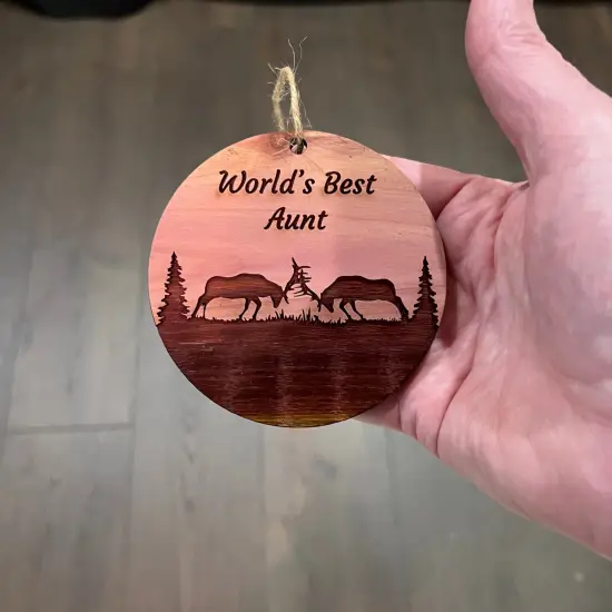 Worlds Best Aunt Elk Battle - Cedar Ornament {4}