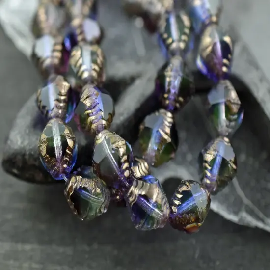 *15* 10x8mm Bronze Washed Blended Amethyst Sapphire Jonquil Faceted Bicone Beads {2}