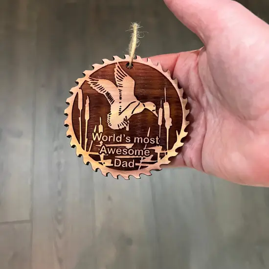 Sawblade with Duck Worlds Most Awesome Dad - Cedar Ornament {4}