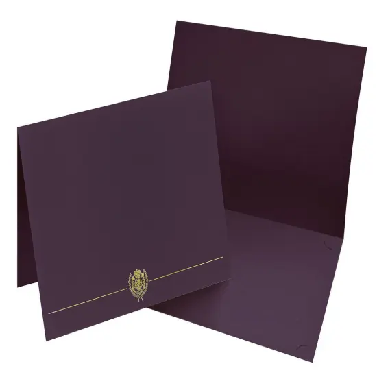 Great Papers! Classic Certificate Cover with Gold Foil Crest, Plum, 12" x 9.375"(folded) with Die-Cuts for 8.5" x 11" Documents, 5 Count {3}