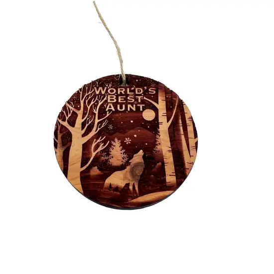 Winter Wolf Worlds Best Aunt - cedar ornament {1}