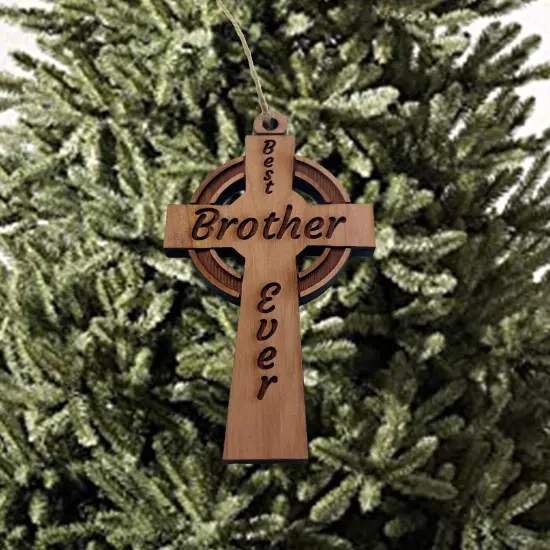 Best Brother Ever Celtic Cross - Cedar Ornament {3}
