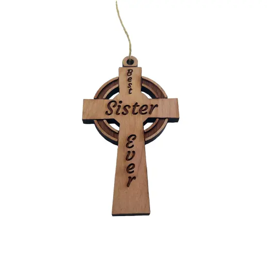 Best Sister Ever Celtic Cross - Cedar Ornament {1}