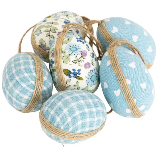 Northlight Fabric Easter Egg Ornament Decorations - 5.75" - Blue - Set of 6 {1}