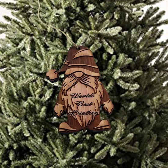 Christmas bearded gnome Worlds Best Brother - Cedar Ornament {2}