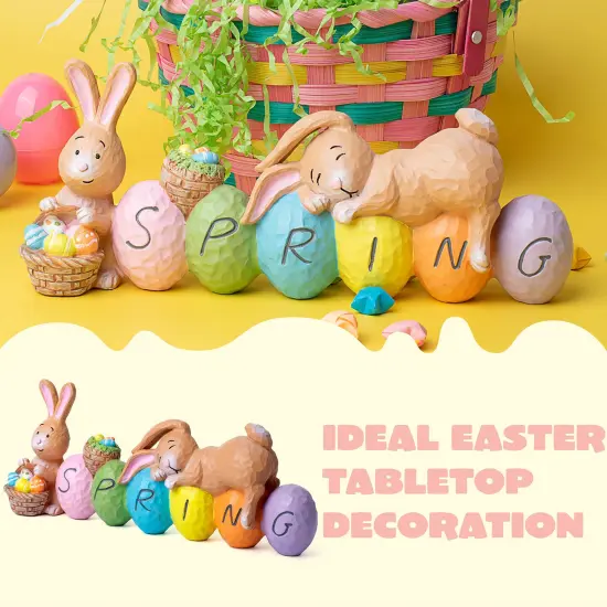 JOYIN Easter Bunny Resin Centerpiece Indoor Decoration with The Word Spring Tabletop & Egg Easter Figuring for Home and Office Decor {6}
