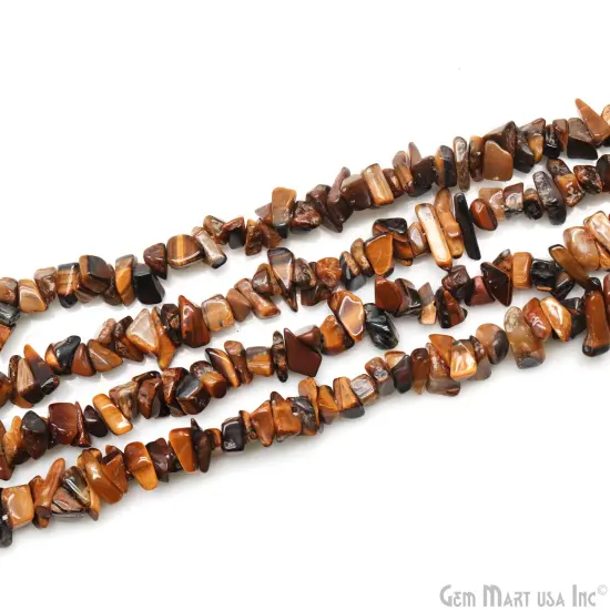 Tiger Eye Chip Beads, 34 Inch, Natural Chip Strands, Drilled Strung Nugget Beads, 3-7mm, Polished, GemMartUSA (CHTE-70001) {4}
