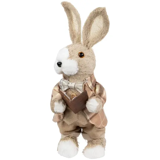 Northlight Boy Easter Rabbit Figurine with Plaid Jacket - 12" - Beige {7}