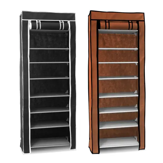 10 Tier Stackable Shoe Rack Organizer with Cover Black {4}