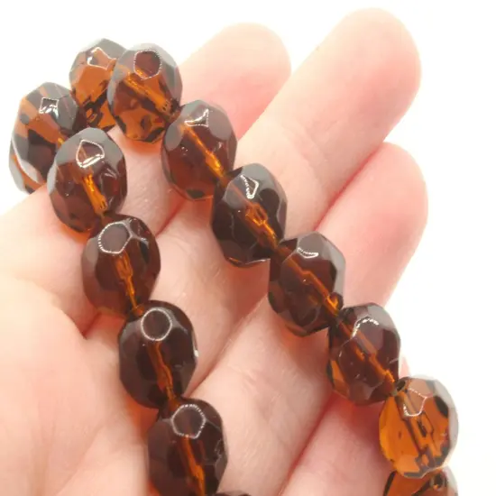 28 12mm Brown Faceted Round Glass Beads {4}