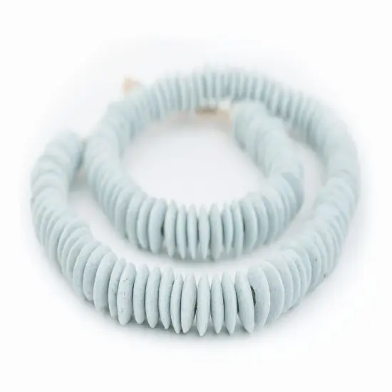 The Bead Chest Ashanti Fair Trade Glass Saucer Beads - African Tribal Ethnic Disk Rondelle Spacers (Light Aqua) {3}