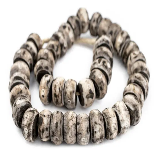 The Bead Chest Carved Eye Grey Bone Beads (Large) {3}