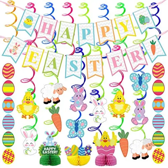 JOYIN 31 PCS Easter Decorations Egg Bunny Foil Swirl Party Hanging Decoration huge Value Kit for Easter and Themed Party Decoration bid {6}