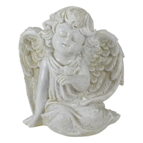 Northlight 6" Ivory Sitting Angel with Bird Outdoor Garden Statue {1}