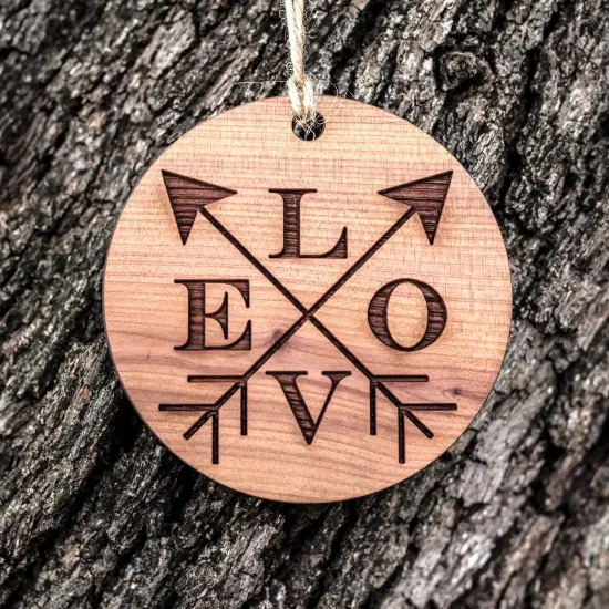 Love Crossed Arrows - Raw Cedar Ornament 3x3in {1}