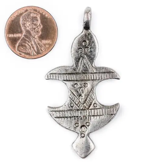 The Bead Chest Mahbes Silver Moroccan Tuareg Pendant (27x54mm): North African Tribal Berber Moroccan Sahara Pendant for Jewelry {2}