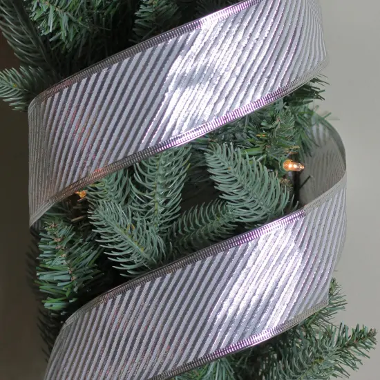 Northlight Shiny Silver Diagonal Striped Wired Christmas Craft Ribbon 2.5" x 10 Yards {4}