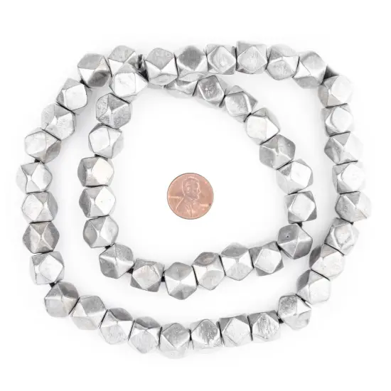 The Bead Chest Jumbo Maasai Silver Diamond Cut Beads 12mm Faceted Aluminum Large Hole 24 Inch Strand {2}
