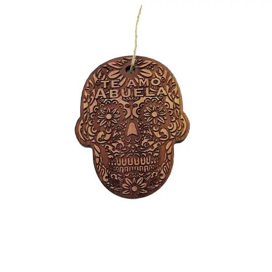 Te Amo Abuela Sugar Skull - Cedar Ornament {3}