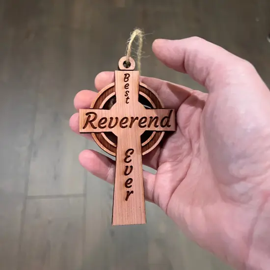 Best Reverend Ever Celtic Cross - Cedar Ornament {4}