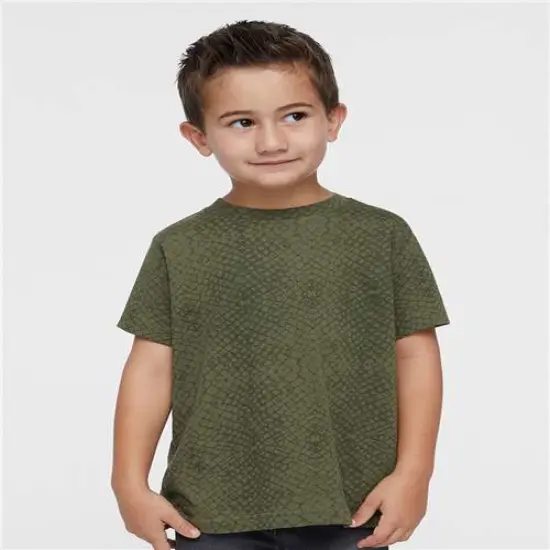 Rabbit Skins &reg; Toddler Girls' Ruffle Neck Fine Jersey Crewneck Short Sleeve Tee Green reptile {1}