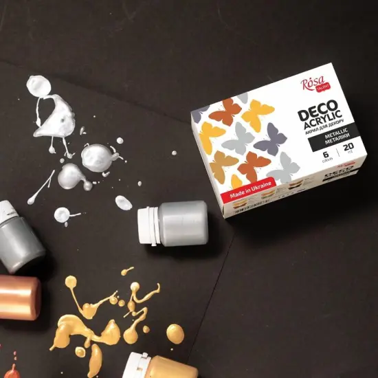 Metallic Decorative Acrylic Paint Set, 6 colors (20ml each) by Rosa Start {4}