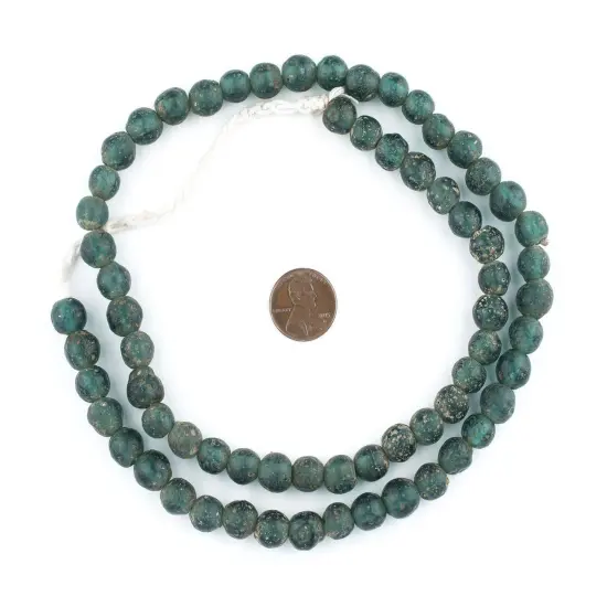 The Bead Chest Ancient-Style Java Glass Beads, Round Indonesian Handmade Fair Trade Etched Spacers for DIY Jewelry Making and Crafts (Forest Green) {2}