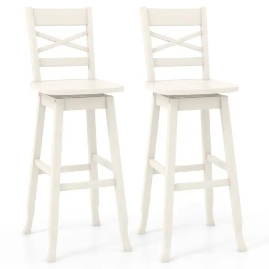 Costway 2 PCS 24"/30" Counter/Bar Height Stool Rubber Wood Swivel Bar Stool with Inclined Backrest Cream {8}