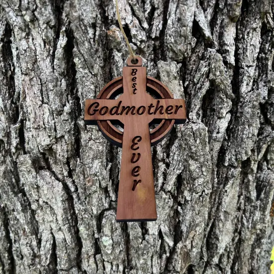 Best Godmother Ever Celtic Cross - Cedar Ornament {2}
