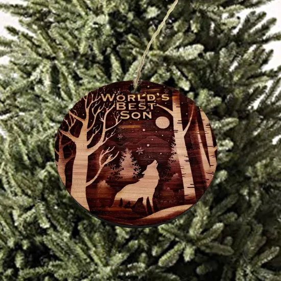 Winter Wolf Worlds Best Son - cedar ornament {2}