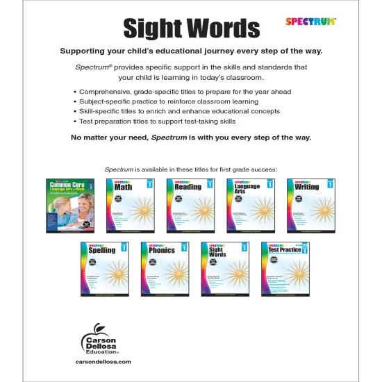 Spectrum Sight Words 1st Grade Workbooks, Phonics Book With Reading and Writing Practice, Vocabulary, and Flash Cards, Language Arts Classroom or Homeschool Curriculum {2}