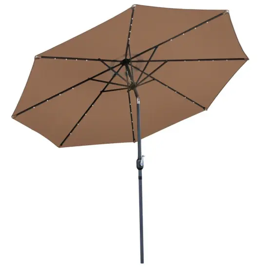 10FT Patio Solar Umbrella LED Patio Market Steel Tilt W/ Crank Outdoor Sun Shade-Tan {1}