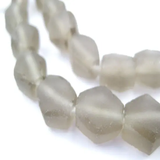 The Bead Chest Groundhog Grey Hexagon Java Recycled Glass Beads - Full Strand of Faceted Bottle Glass Beads | Approximately 25 Beads {1}