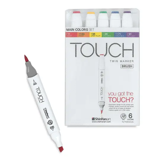 ShinHan Touch Twin Brush Markers - Main Colors, Set of 6 {2}