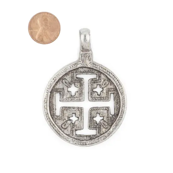 The Bead Chest Jerusalem Ethiopian Silver Cross Pendant (70x50mm) {2}