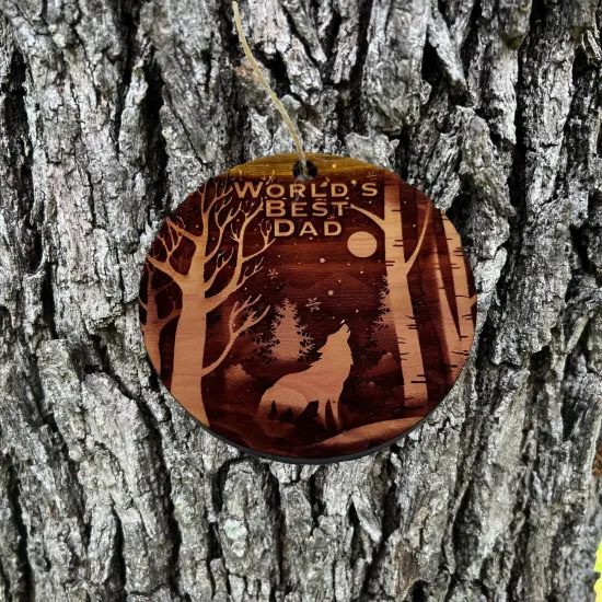 Winter Wolf Worlds Best Dad - cedar ornament {2}