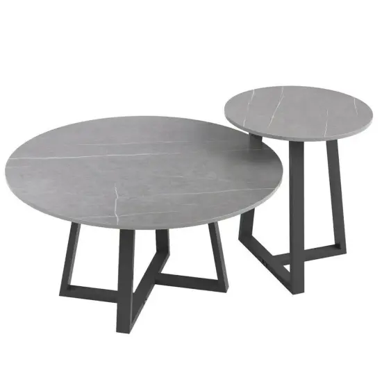 Exclusive Design 2PCS Nesting Marble Coffee Table Round Side Table w/ Metal Base {1}