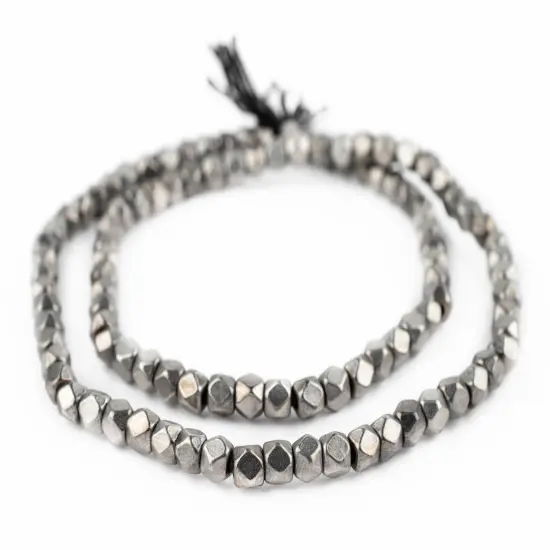 The Bead Chest Dark Silver Faceted Diamond Cut Beads 6mm White Metal Large Hole 24 Inch Strand {3}