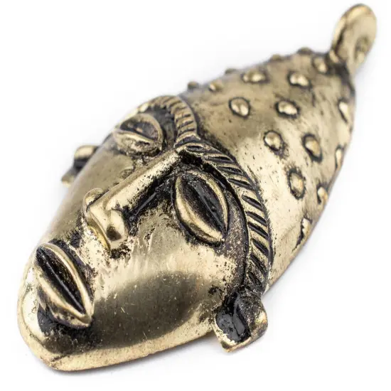 The Bead Chest Elongated African Brass Mask Pendant (50x90mm): Genuine West African Mask Design for DIY Jewelry & Necklaces {3}
