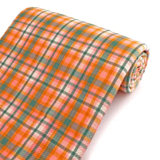 Pink and Green Fall Plaid Bullet Fabric {1}