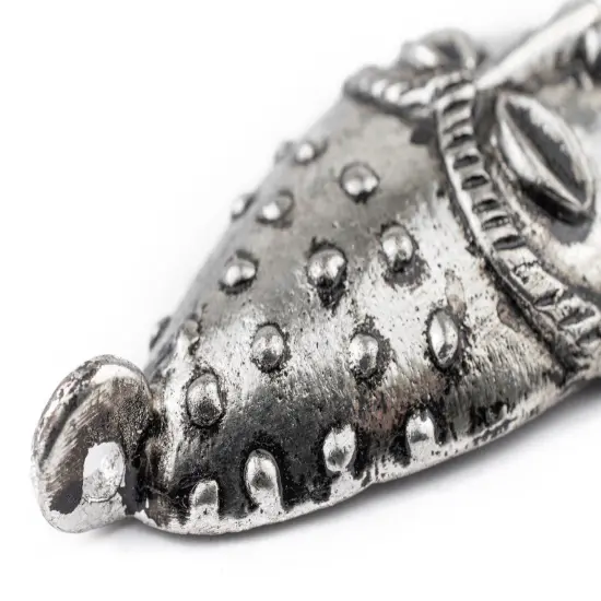 The Bead Chest Elongated African Silver Mask Pendant (50x90mm): Genuine West African Mask Design for DIY Jewelry & Necklaces {4}