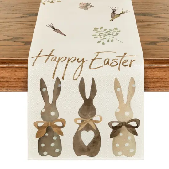 Artoid Mode Carrots Rabbit Bunny Happy Easter Table Runner, Spring Summer Seasonal Holiday Kitchen Dining Table Decoration for Indoor Outdoor Home Party Decor 13 x 72 Inch {1}