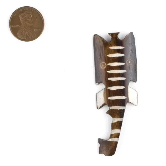 The Bead Chest Elephant Head Batik Bone Pendant 20mm Kenya African Brown Handmade {2}