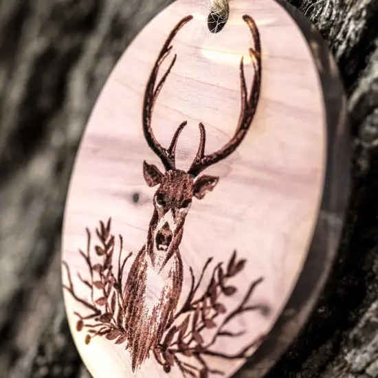 Christmas Deer - Raw Cedar Ornament 3x3in {2}
